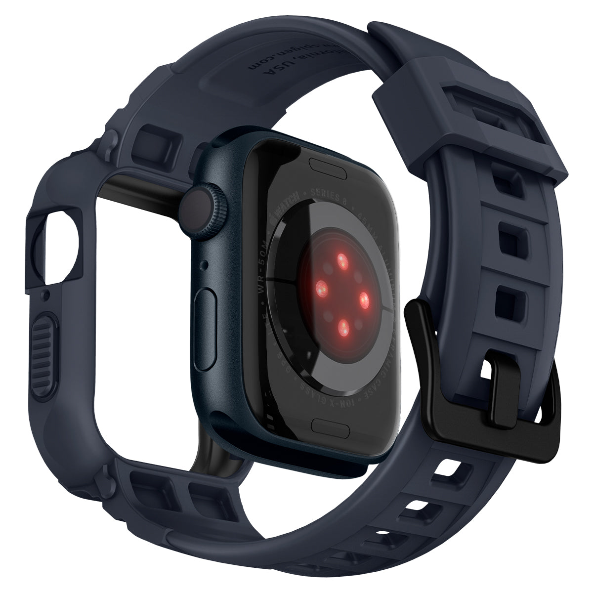 Ốp Case bảo vệ tích hợp dây đeo Spigen Rugged Armor Pro cho Apple Watch Series 9/8/7 (45mm) &amp; Apple Watch Series SE2/6/SE/5/4 (44mm) - Hàng Chính Hãng