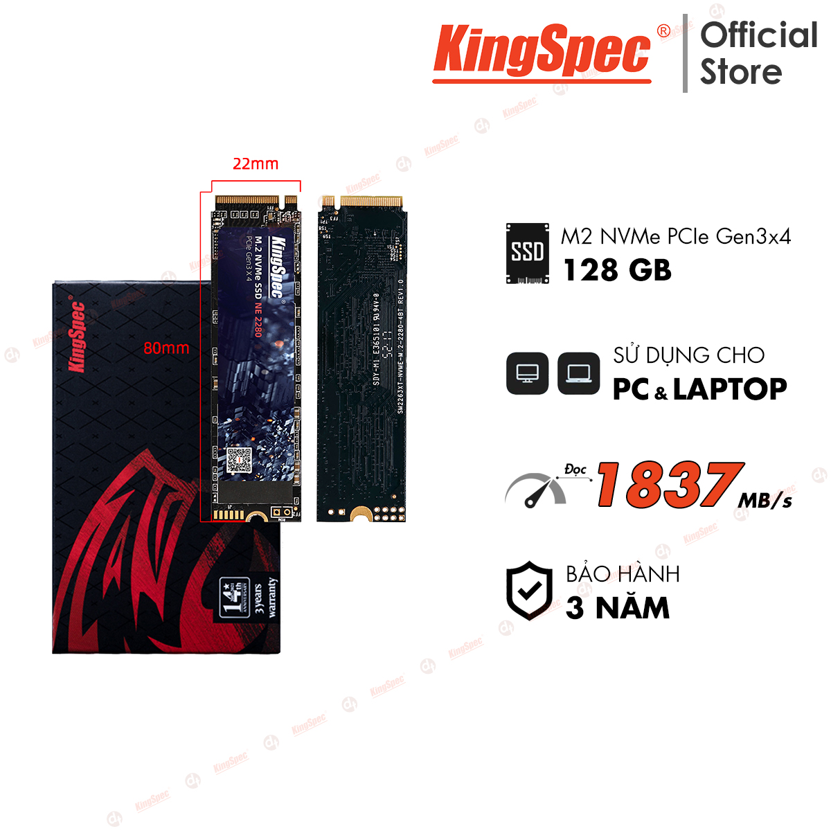 Ổ cứng SSD KingSpec 128GB / NE - 128G , M2 PCIe NVMe - Hàng Chính Hãng