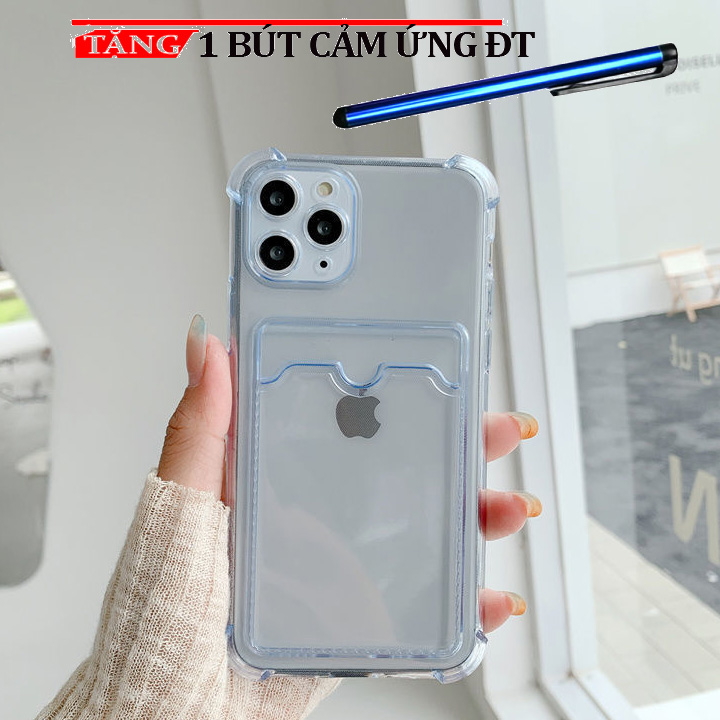 Ốp lưng trong suốt silicon dẻo có ngăn đựng thẻ mẫu mới JC5 Tặng bút cảm ứng ĐT