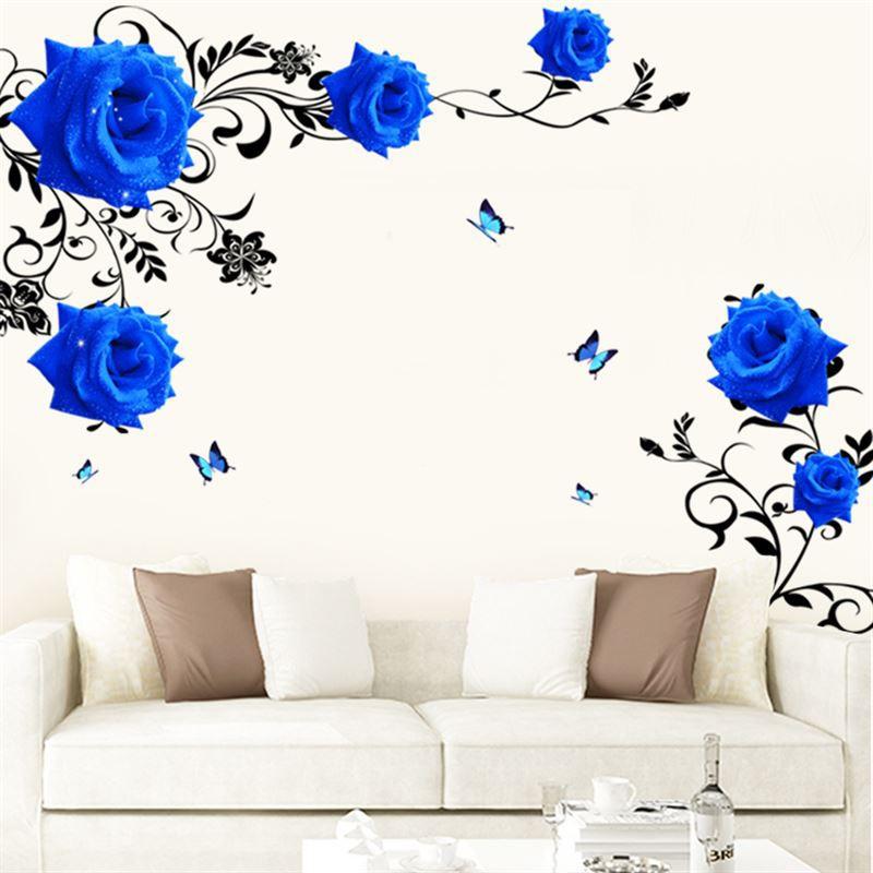 Decal dán tường Hoa Hồng xanh 3D