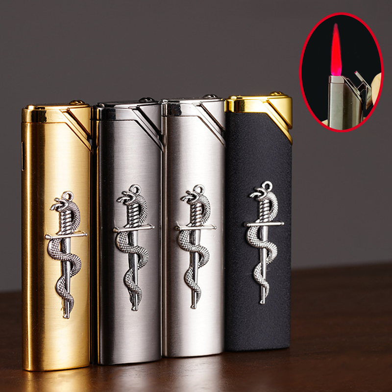 Bật Lửa Khè Bóng Trơn Đính Charm Hình Rắn - Xài Gas