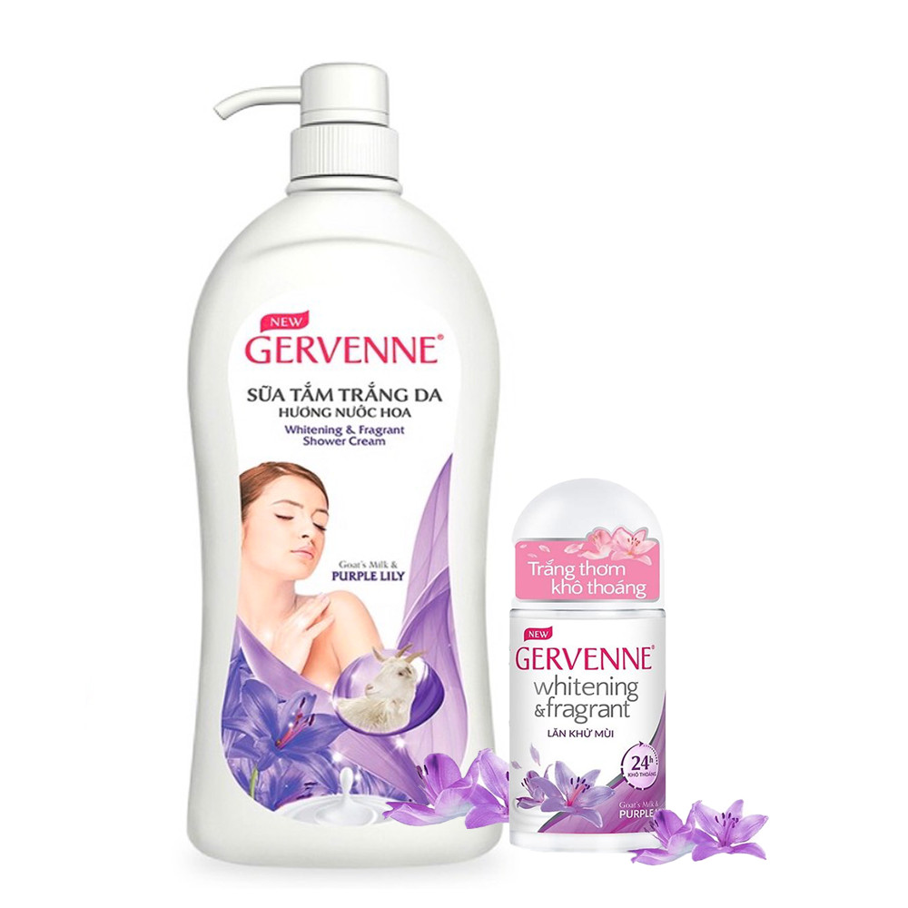 Sữa tắm trắng da Gervenne Purple Lily 900gr+Tặng Lăn khử mùi trắng da Gervenne Purple Lily 50gr