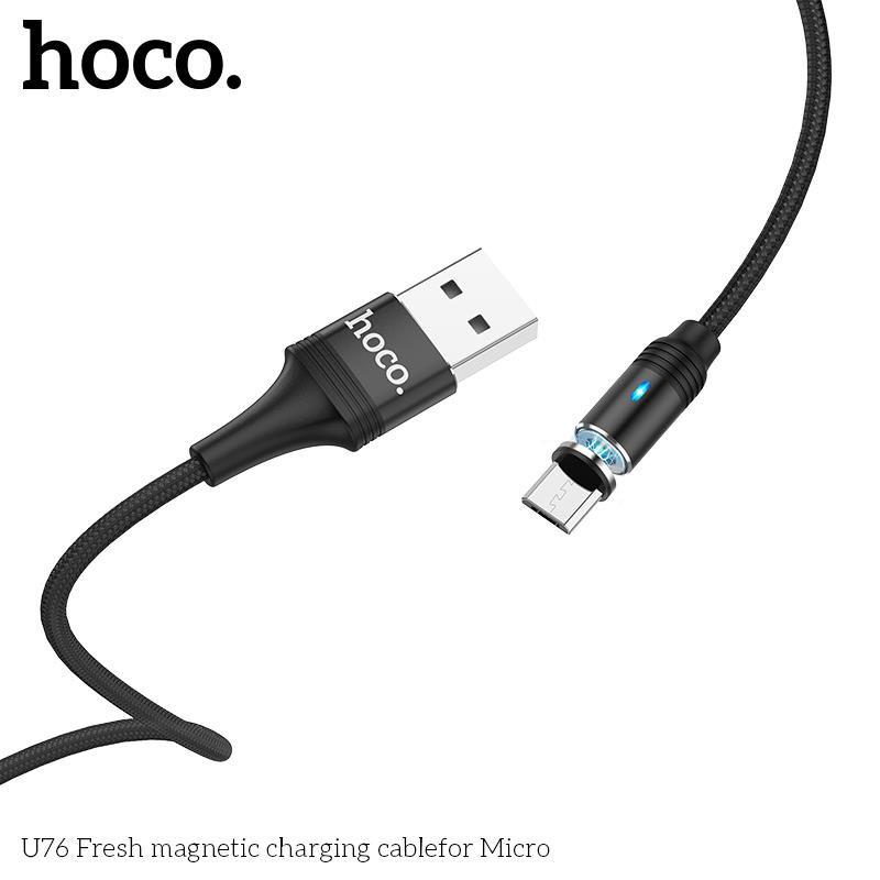 Cáp Sạc Nam Châm Cho Samsung, Xiaomi, Oppo... Hoco U76 - Dây Sạc Micro-USB Từ Tính Báo Đèn, Cáp Dù Siêu Bền - Hàng Chính Hãng