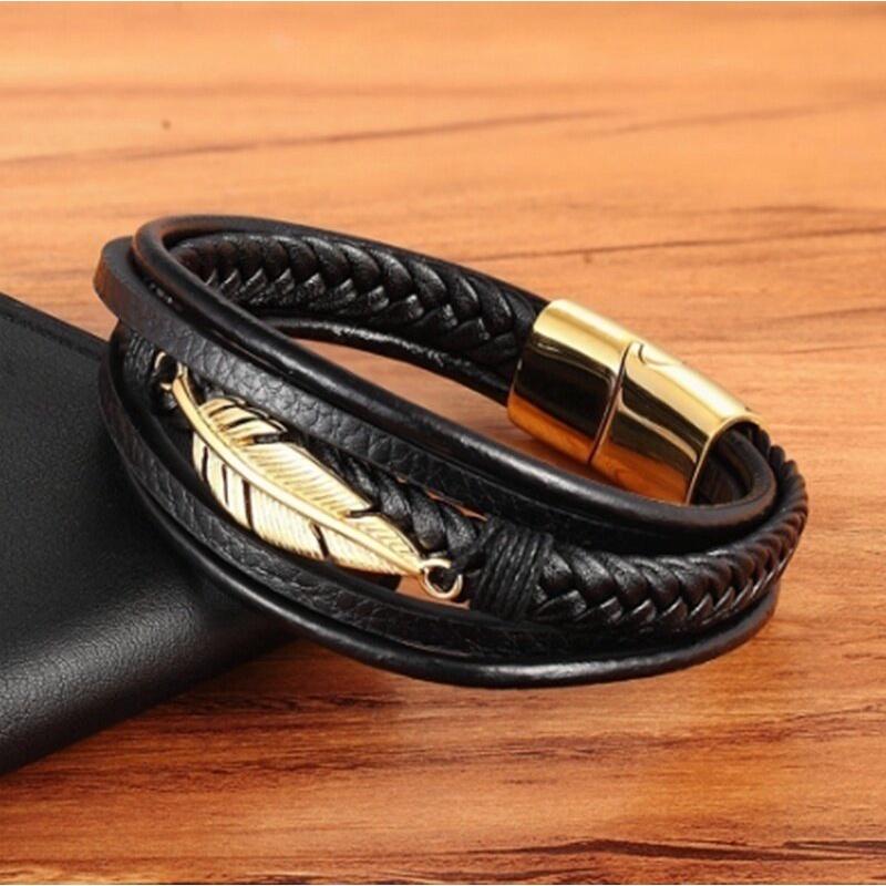 Vòng Tay Nam Hanmade AROTI Chất Dây Da Cao Cấp, Khóa và Charm Titan Cực Đẹp, Phong Cách Sang Trọng, Cá Tính VT615-D