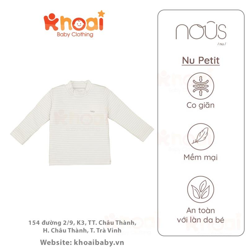 Áo cổ lọ Nous 3cm kẻ ghi trắng - Chất liệu Nu Petit 95% cototn thiên nhiên