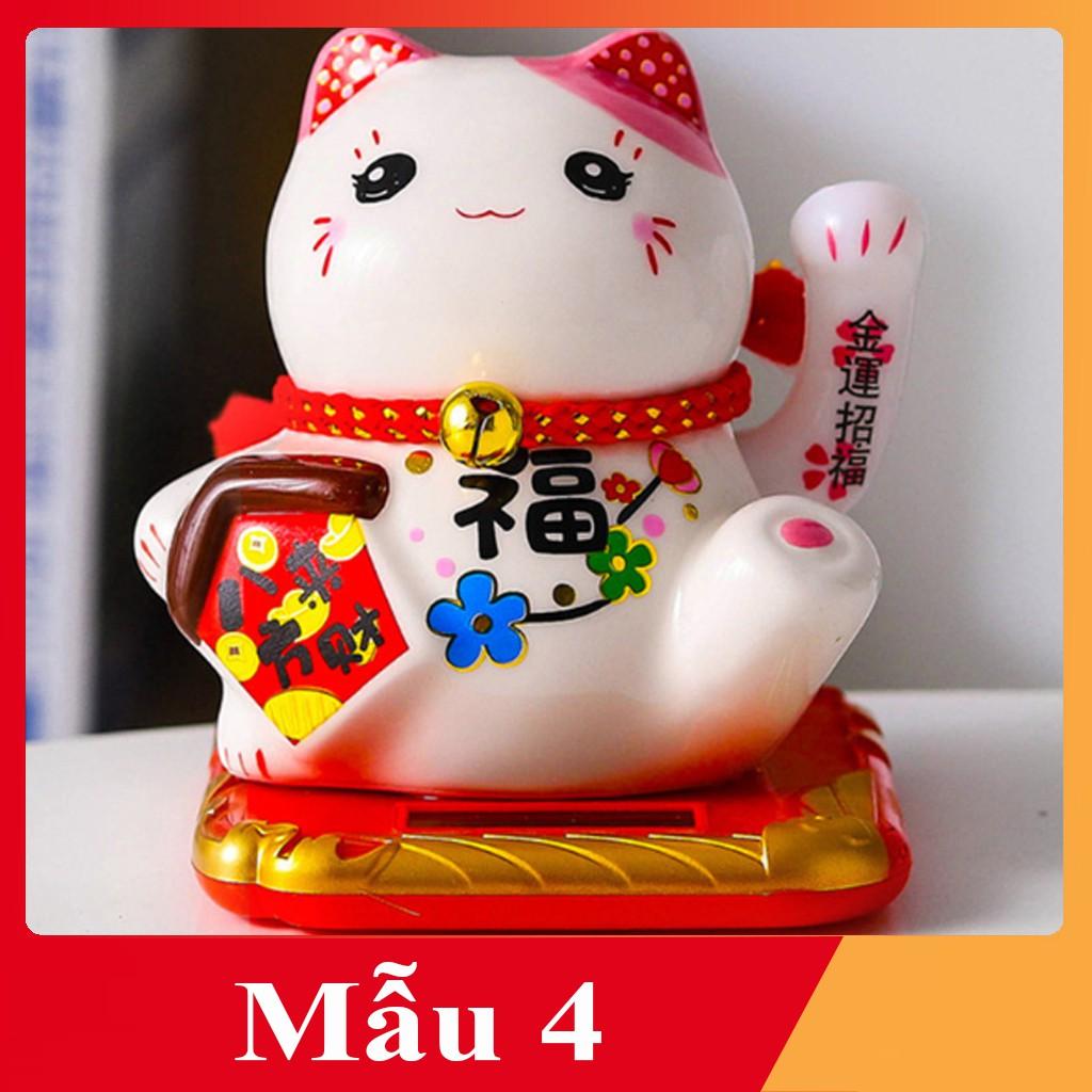 Mèo Thần Tài Vẫy tay năng lượng mặt trời bằng sứ 10cm