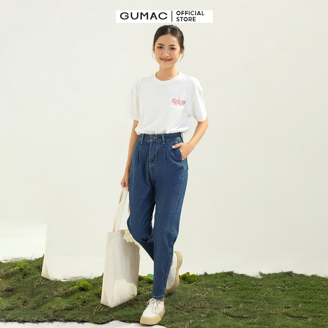 Quần jeans nữ GUMAC QJC03065 xếp ly cá tính