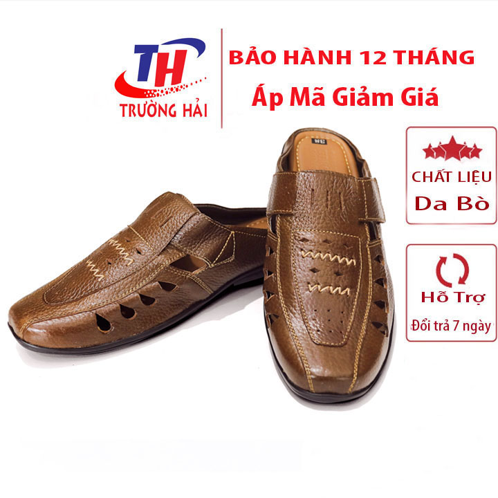 Sục da nam màu vàng  đục lỗ thoáng khí Trường Hải da bò thật may đế chắc chắn S133