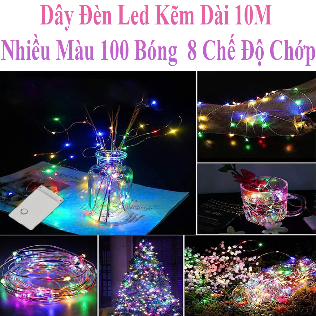 Dây Đèn Led Kẽm Dài 10M Sáng Nhiều Màu 8 Chế Độ Chớp 100 Bóng Dùng Điện 220V