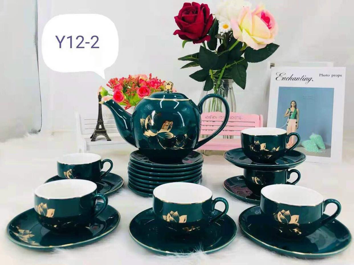 BỘ BÌNH TRÀ HỌA TIẾT HOA MÀU XANH CỔ VỊT AVN _7