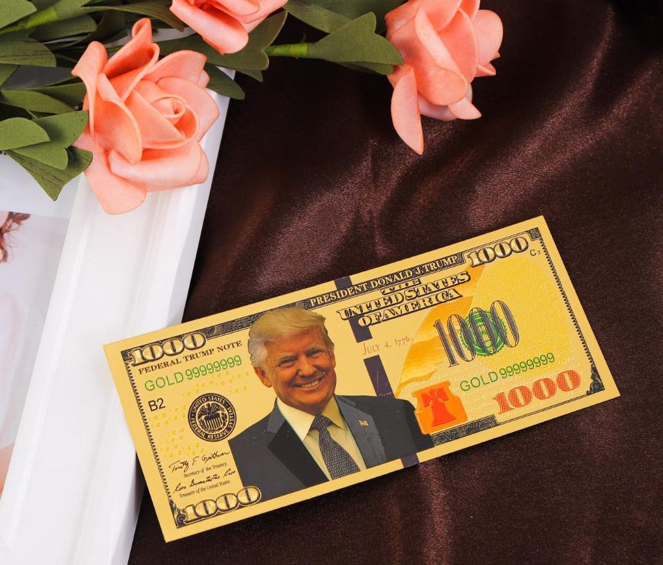 Tiền 1000 USD Donald Trump mạ vàng Plastis seri 99999999