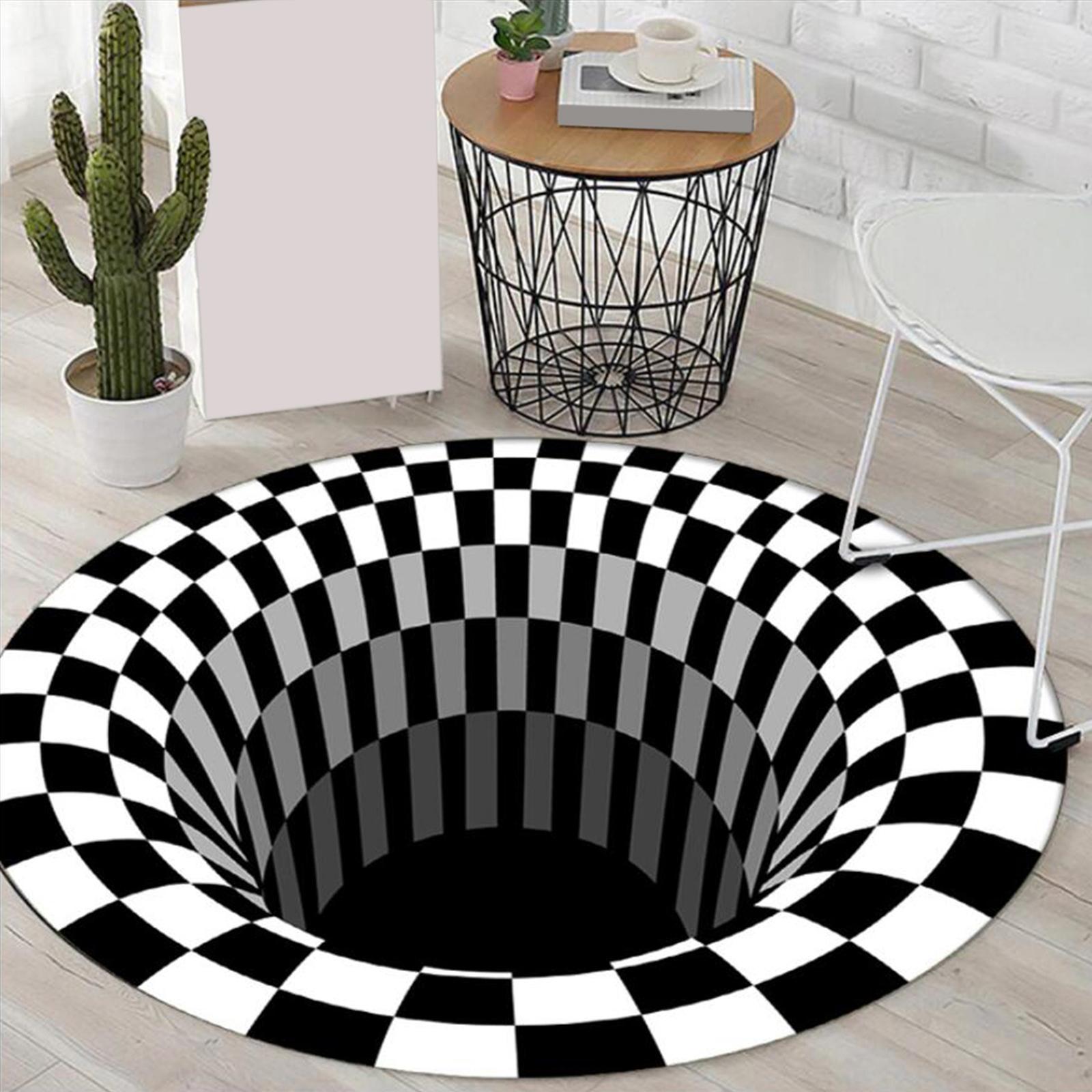 Visual Illusion Area Rug, 3D Effect Area Rugs, Durable Polyester Round Doormat, Black White Carpet for Entryway Home Decoration, Machine Washable