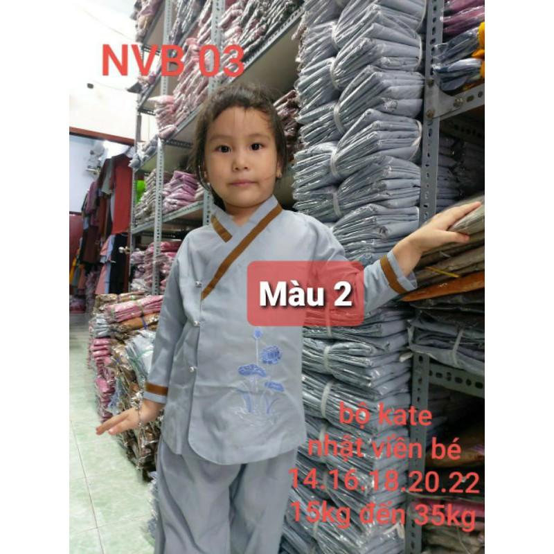 Đồ lam, đồ đi chùa, quần áo phật tử trẻ em. Bộ kate nhật viền bé gái