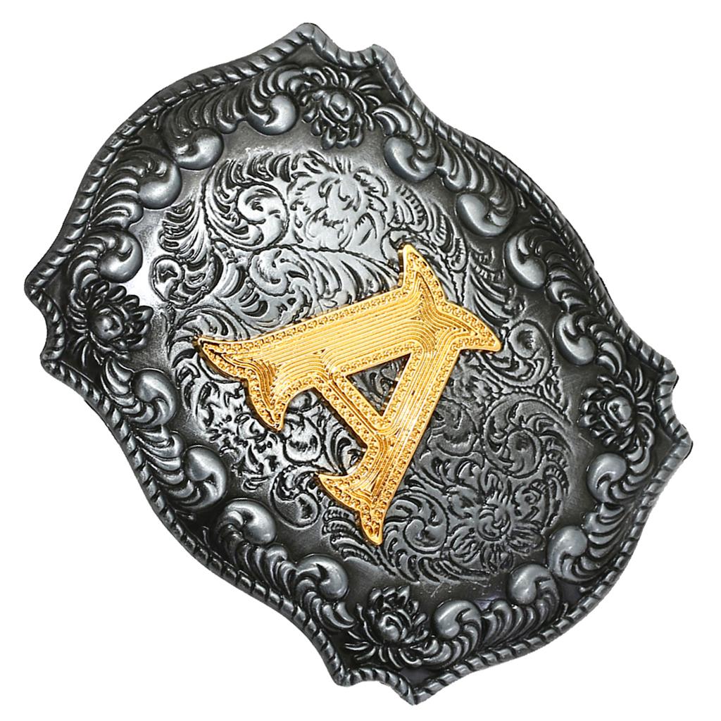 Western Cowboy Golden Initial Letter A-Z Metal Belt Buckle Men's Accessory A