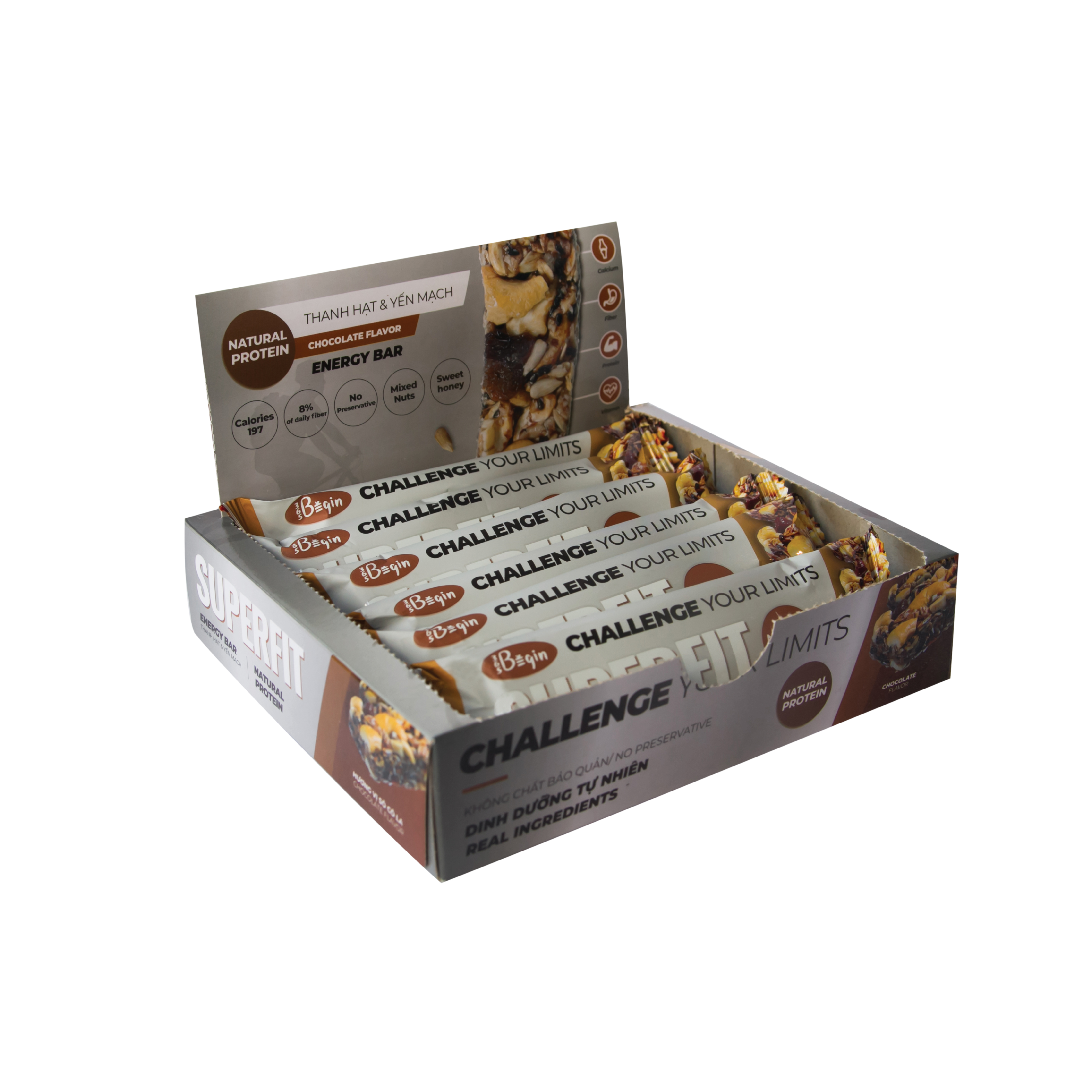 Thanh Bánh Ăn Sáng Yến Mạch Và Các Loại Hạt 365 BEGIN – SUPERFIT Chocolate Energy Bar 270gr (Hộp 6 thanh năng lượng)