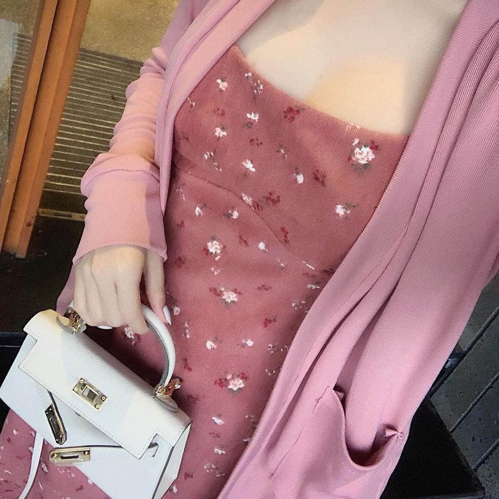 Set Váy 2 Dây Mix Cardigan Set Áo Khoác Phối Váy 2 Dây Dịu Dàng