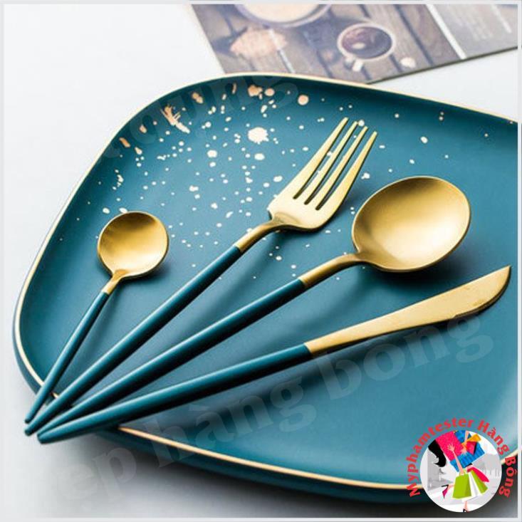 Bộ thìa dĩa inox bạc và inox mạ vàng sang trọng - bán theo set 4 món