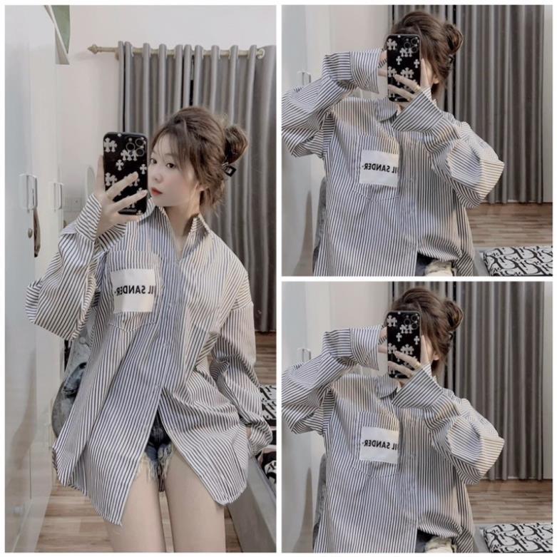 [Hàng Hot] Áo Sơ Mi Unisex Dài Tay Kẻ Túi Chữ Ngực Form Rộng Hàn Quốc️Sơmi Sọc Đi Học Đi Chơi Đẹp