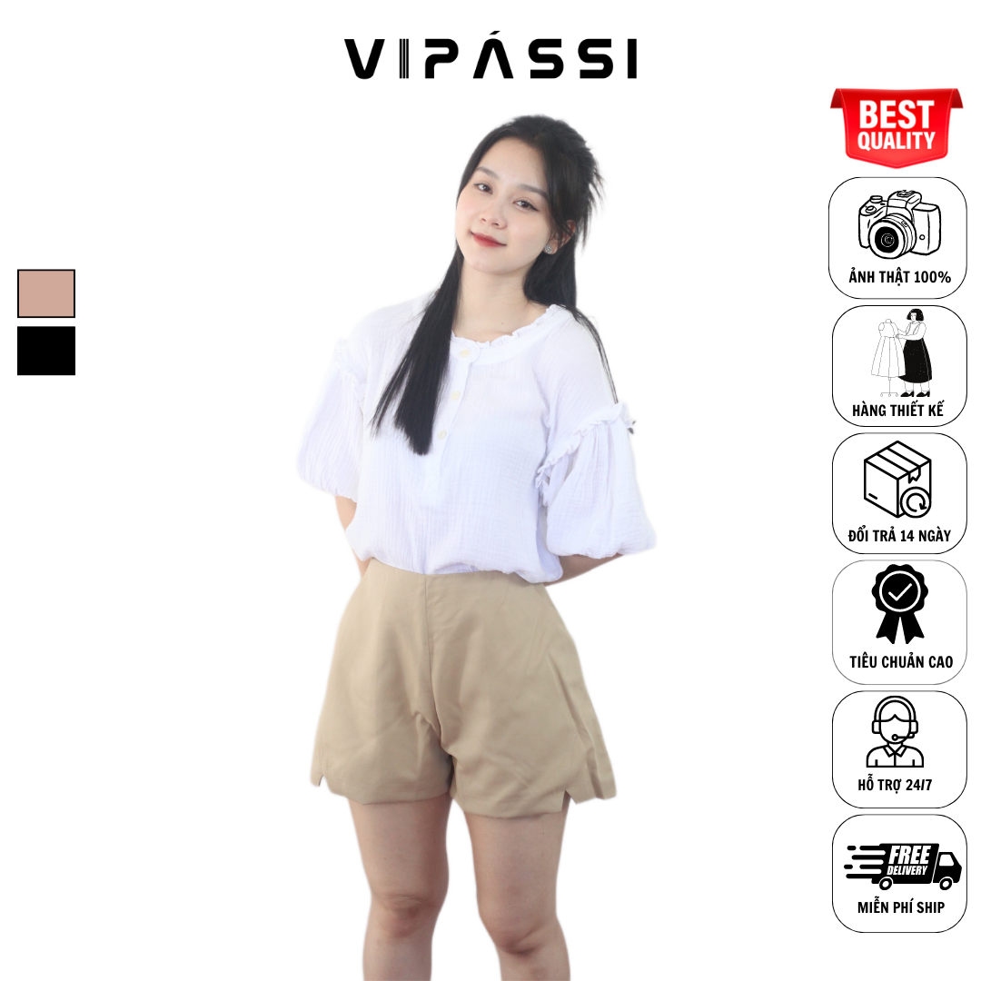 VIPÁSSI Quần Short Chữ A 2 Lớp Dây Kéo Sắt Xẻ Túi Không Ren