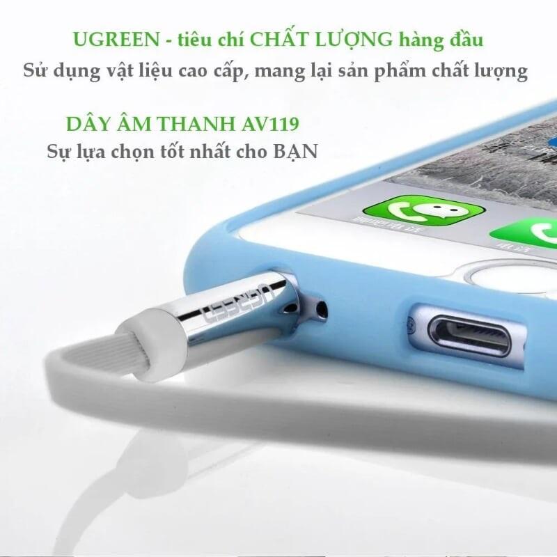 Ugreen UG10761AV119TK 5M màu trắng Dây Audio 3.5Mm Dẹt Mạ Vàng 1 Đầu Vuông 90 Tpe - HÀNG CHÍNH HÃNG