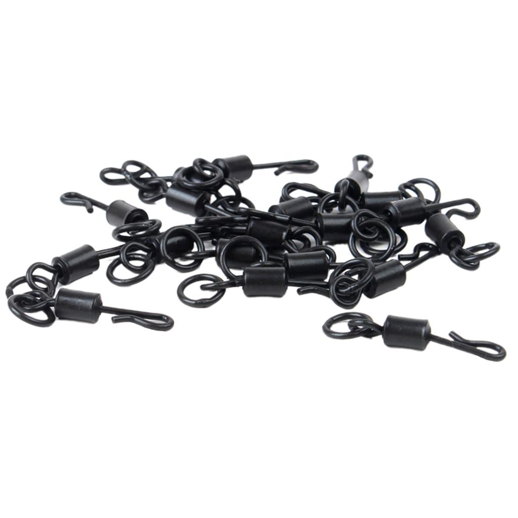 50pcs Matte Black Carp Fishing Swivels Long Body Quick Change Swivel w/ Ring