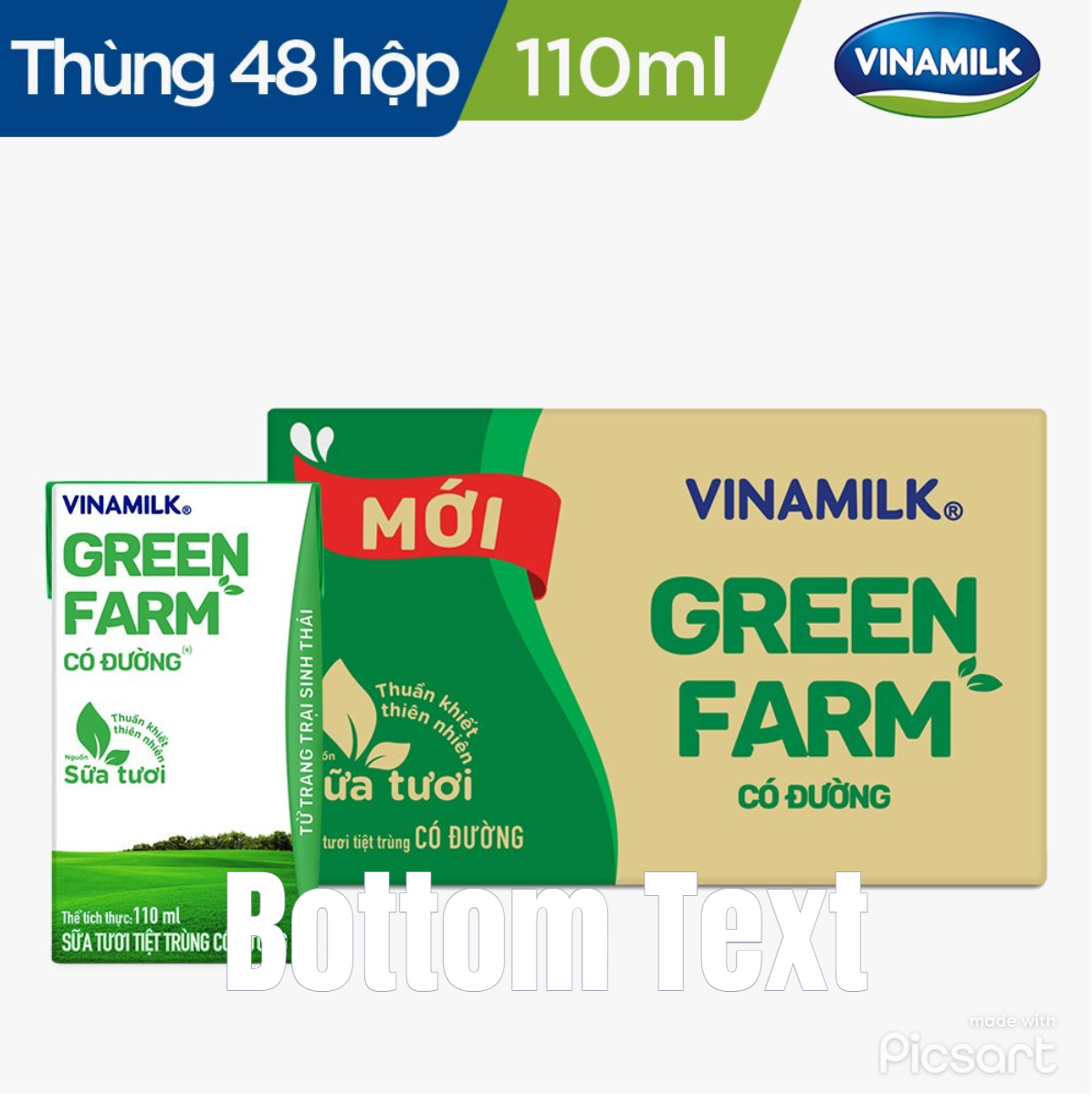 Thùng 48 hộp Sữa Tươi Tiệt Trùng Vinamilk Green Farm có đường 110ml