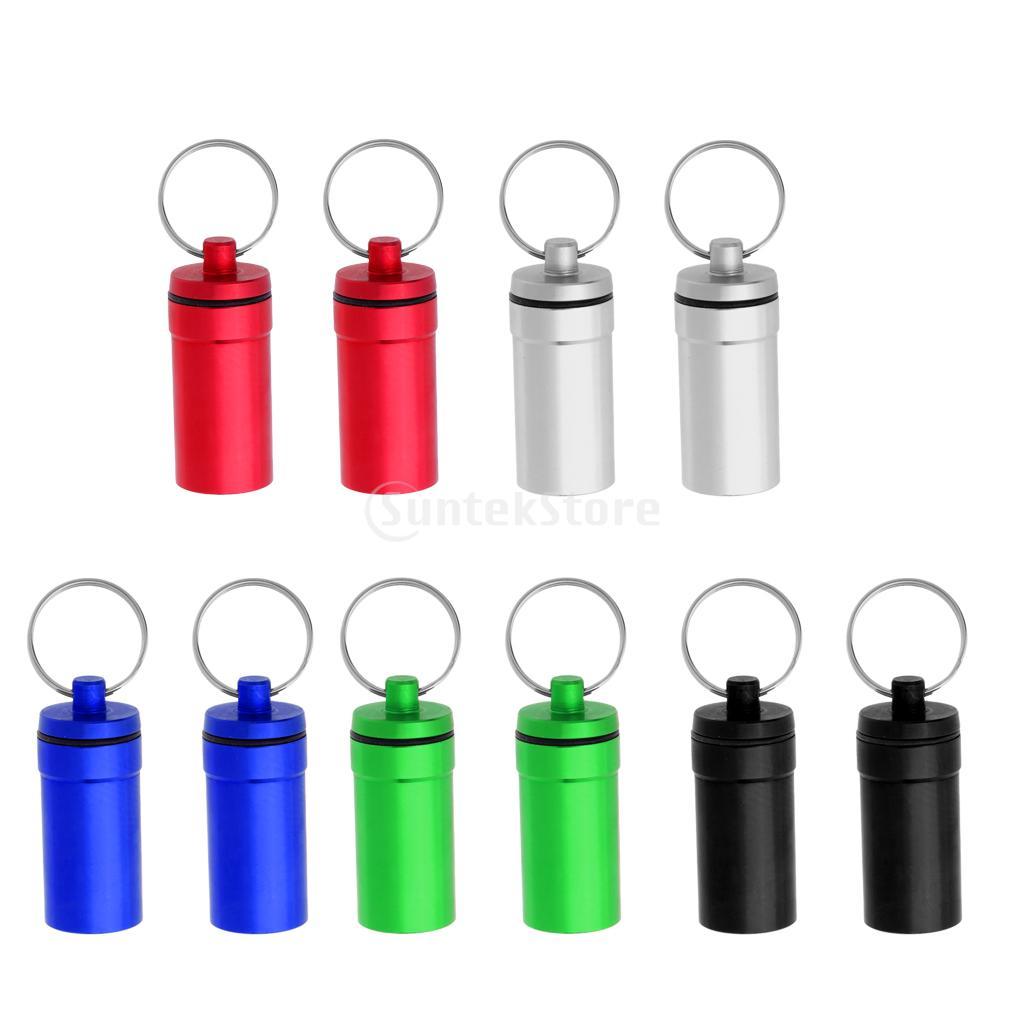 2 Pieces Mini Portable Waterproof Pill Capsule Box Container Pendant Red