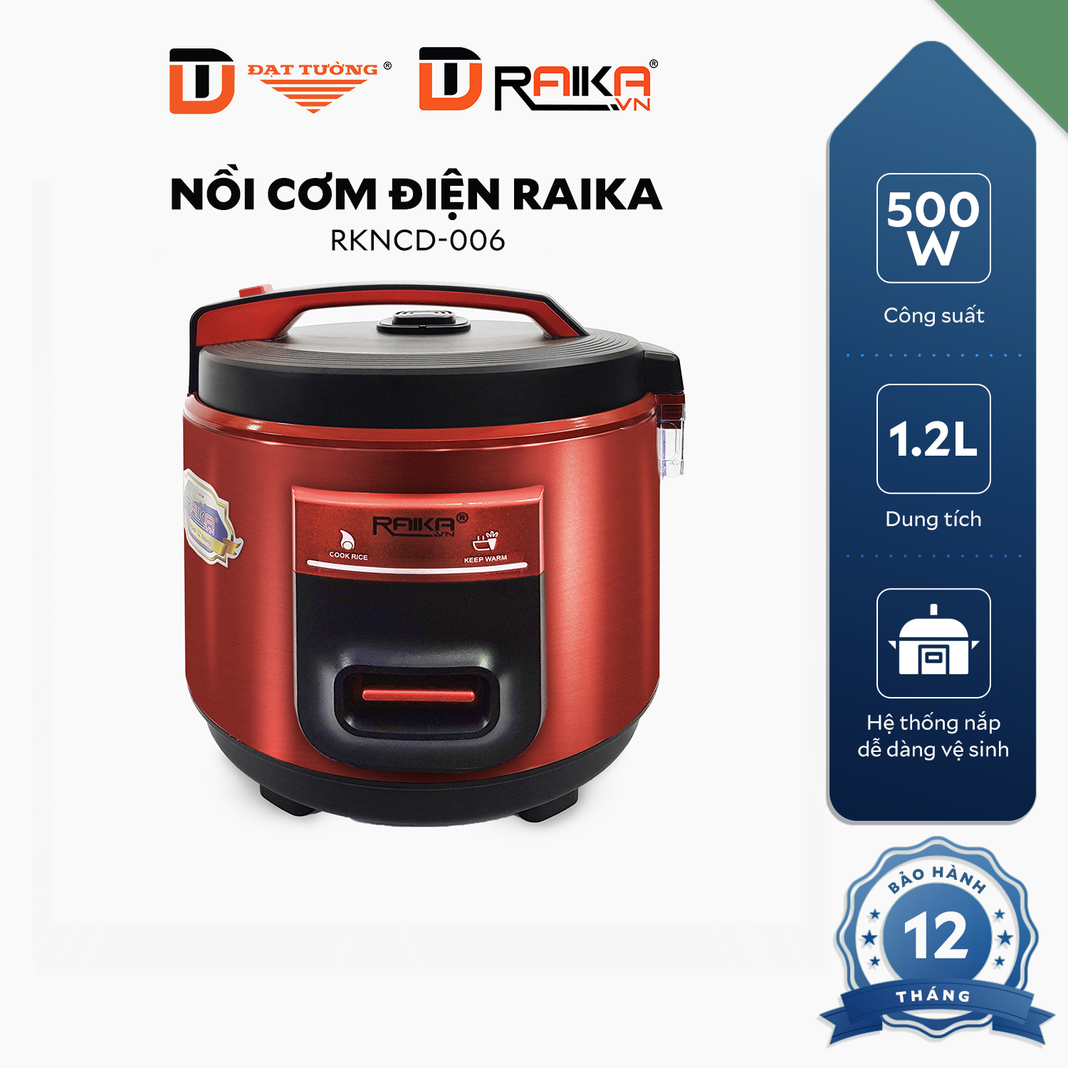 Nồi Cơm Điện 1.2L Raika - RKNCD-006 - Hàng Chính Hãng