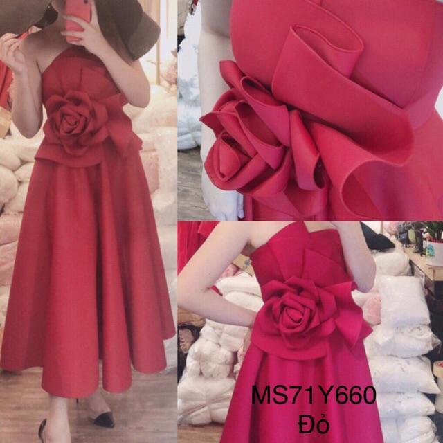 Đầm xoè cúp kết hoa hồng eo SANG TRỌNG - MS71Y- Size M/L đến 57kgMM MM