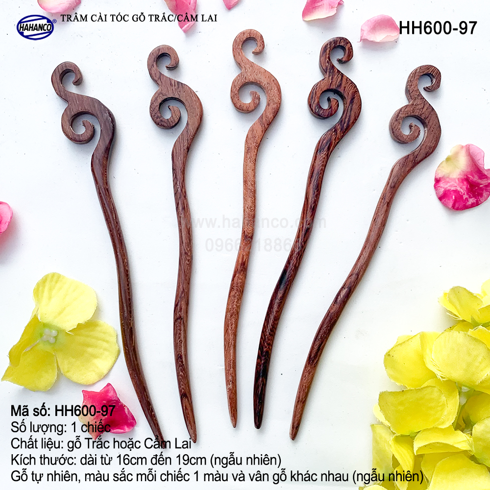 Trâm cài tóc bằng gỗ Cẩm Lai/Trắc HH600 - phong cách cổ trang, điêu khắc sang chảnh HOT TREND cho nữ - HAHANCO