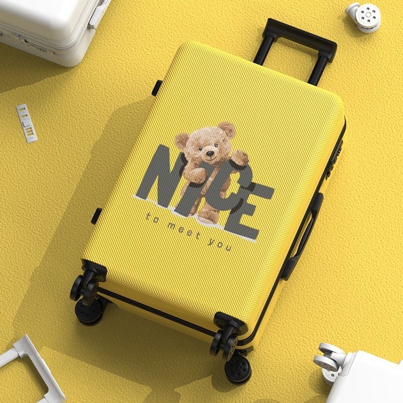Vali Kéo Du Lịch In Hình Gấu NICE Dễ Thương Chất Liệu Nhựa Nhám PC+ABS Dày Dặn 4 Bánh Xe Xoay 360 Độ Hàng Sẵn Kho Đủ Size 20/22/24/26 inch