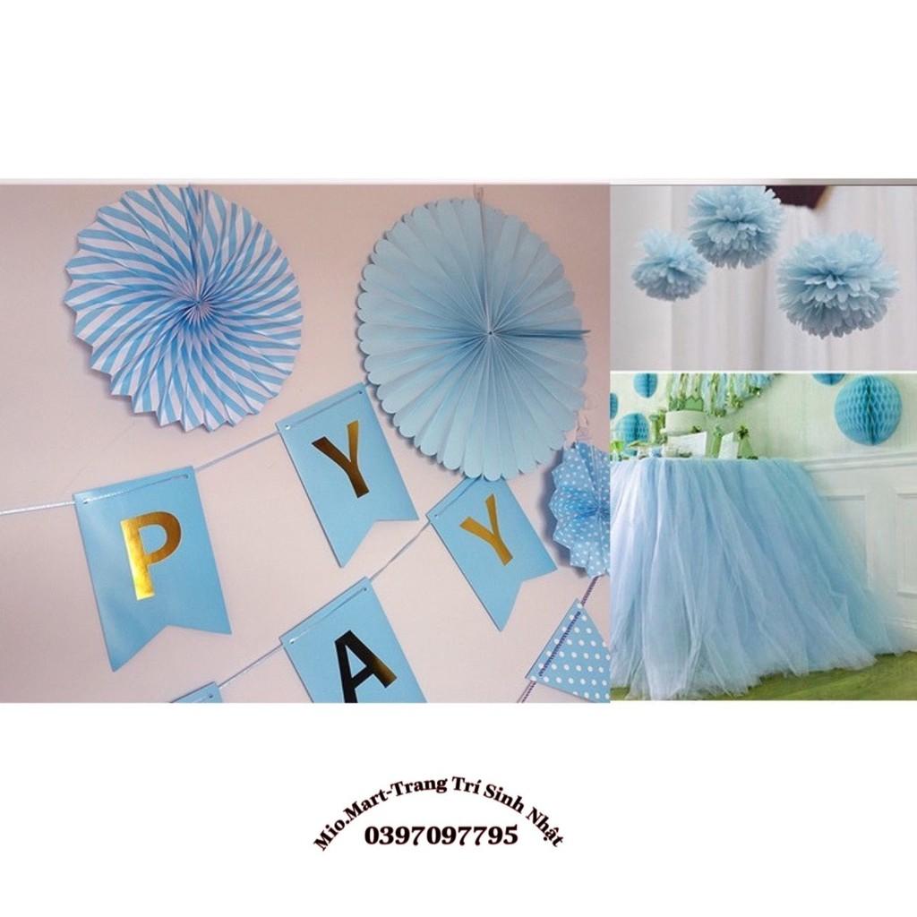 Bộ 6 Quạt Party Fan Trang Trí Bằng Giấy,2 Màu Xanh,Hồng Trang Trí Sinh Nhật Siêu Dễ Thương BB07
