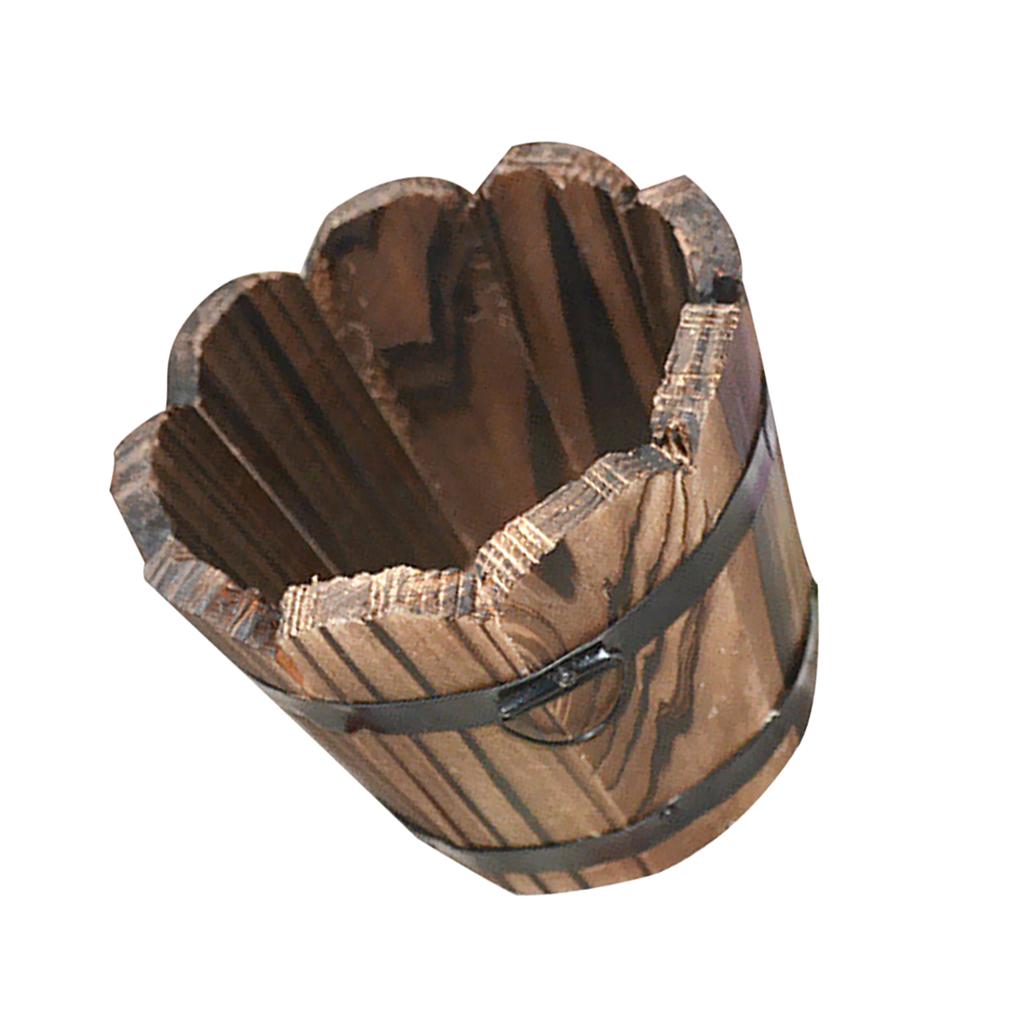 4 Piece Rustic Wooden Bucket Pot Bed Home Garden Yard Decor Art Ornament