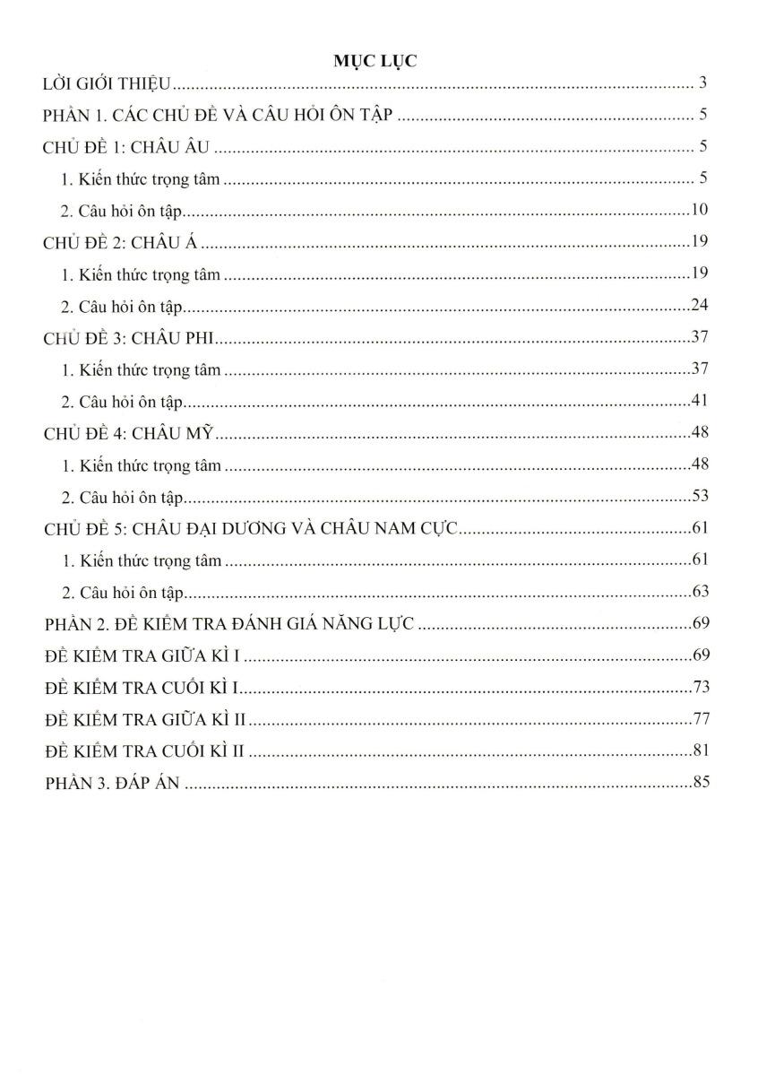 Đề Kiểm Tra Đánh Giá Năng Lực Môn Lịch Sử - Địa Lí Lớp 7: Phần Địa Lí