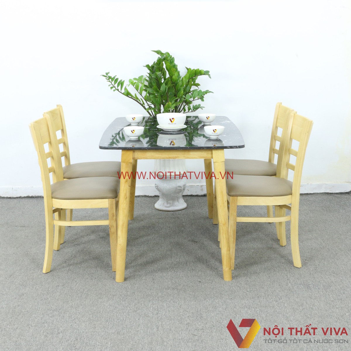 Bộ Bàn Ăn 4 Ghế Nhỏ Gọn Gỗ Cao Su Mặt Đá Hoa Cương Bền Đẹp Giá Rẻ
