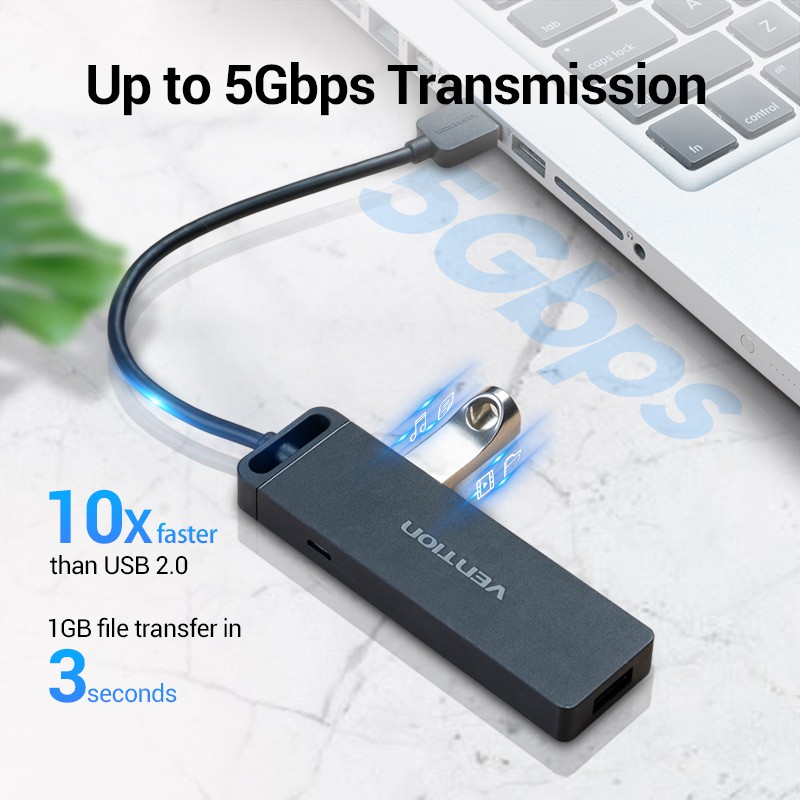 Bộ chia 4 Port HUB USB 3.0 hỗ trợ nguồn Vention CHLBD dài 50cm-Hàng Chính Hãng