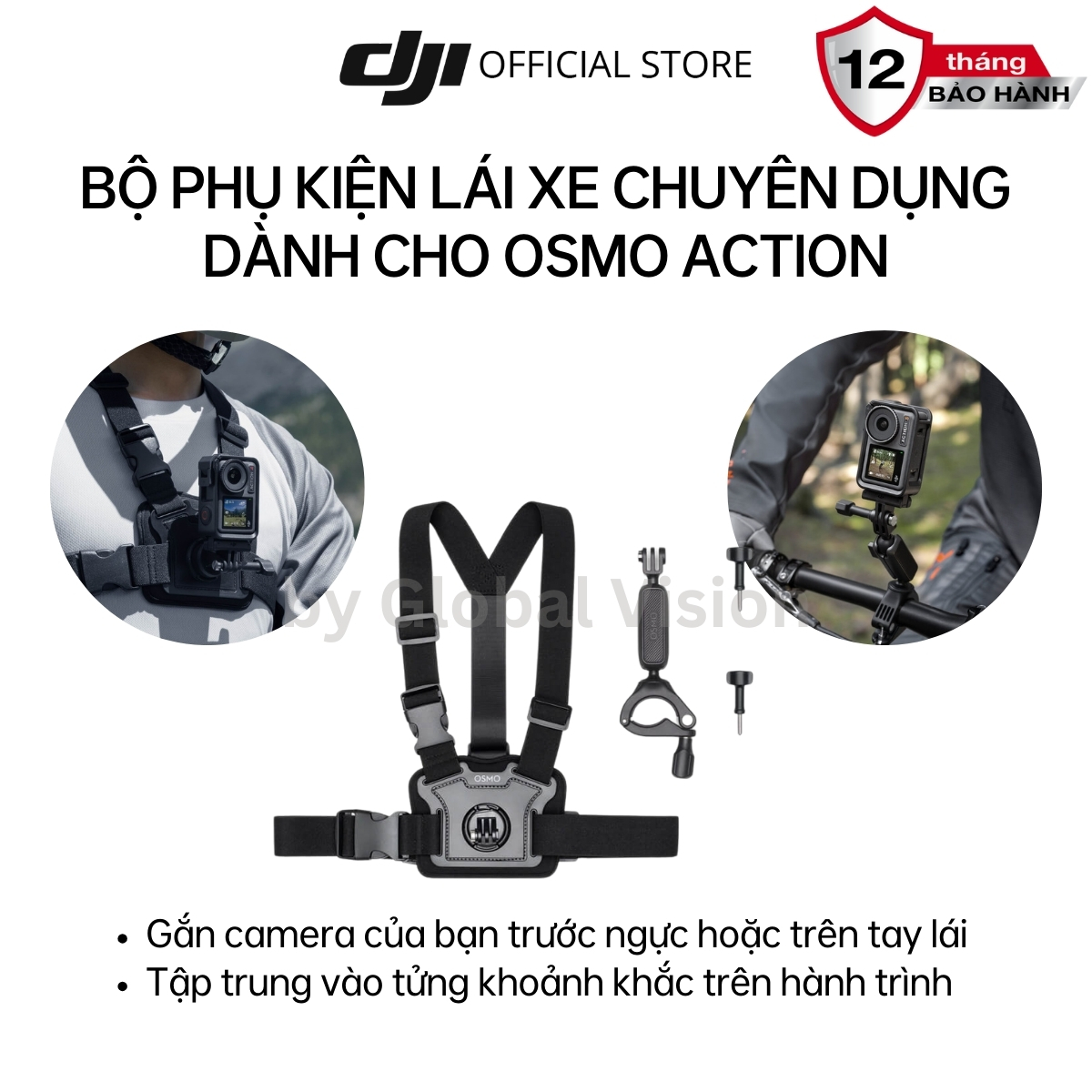 Bộ phụ kiện lái xe chuyên dụng cho Osmo Action camera hành động đeo trước ngực và gắn tay lái cao cấp - Hàng chính hãng