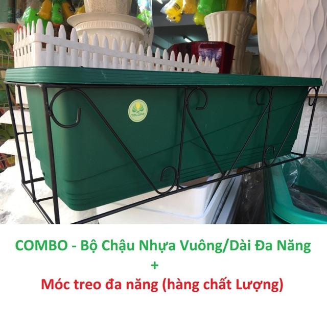 Combo Bộ Chậu Nhựa Vuông/Dài Đa Năng + móc treo, Khung treo đa năng - Multi-function Square/Long Plastic Pots Set