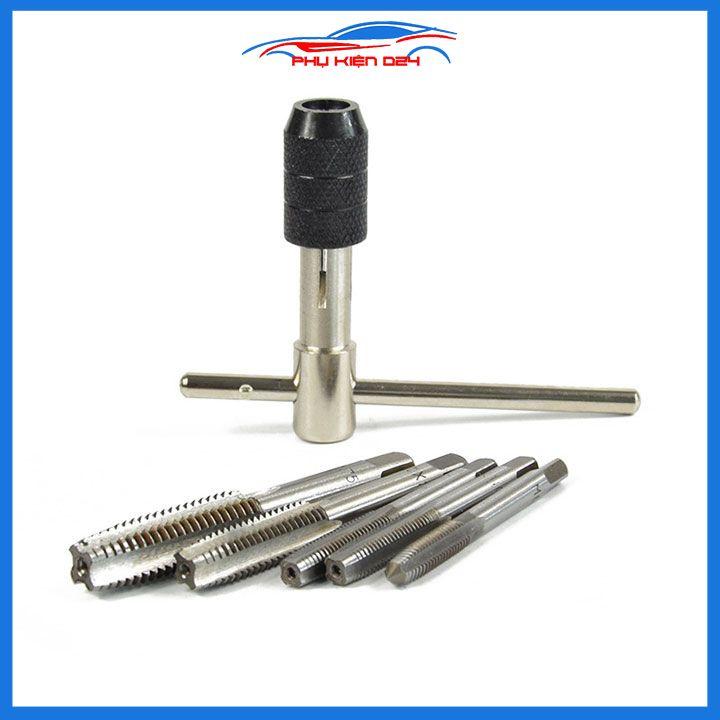 Tay quay taro tự động dài 100mm M6-M12 kèm 5 mũi taro tạo ren
