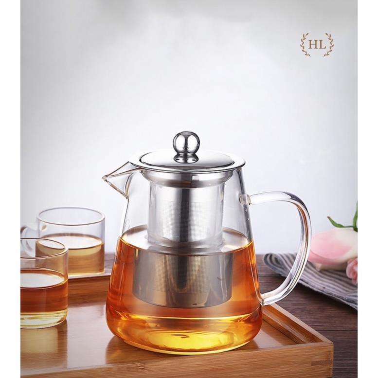 Ấm pha trà thủy tinh có lõi lọc Inox hình tháp | ÁN THUỶ TINH CÓ LÕI LỌC ĐUN ĐƯỢC BẾP GAS