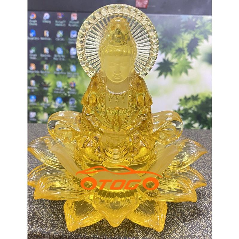 Tượng Phật Bà Quan Âm Tọa Đài Sen Ngọc Lưu Ly Vàng Trang Trí Ô Tô