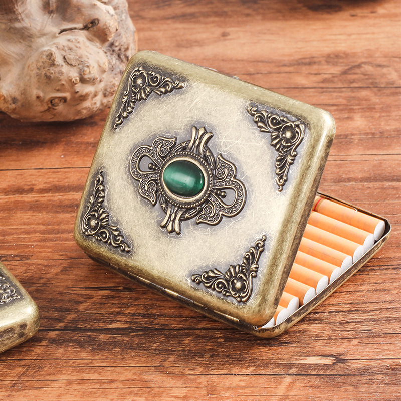 Hộp Đựng Thuốc 20Đ Lớn Ngắn Đính Ngọc Lục Thạch Cổ Điển