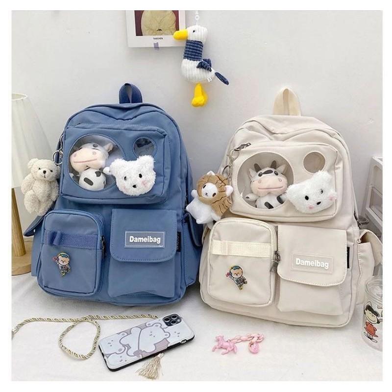 Balo Ulzzang Hàn Quốc học sinh đi học đi chơi ngăn Mica trong suốt phối lưới đi học thời trang Cặp- Balo sinh viên học sinh đa năng