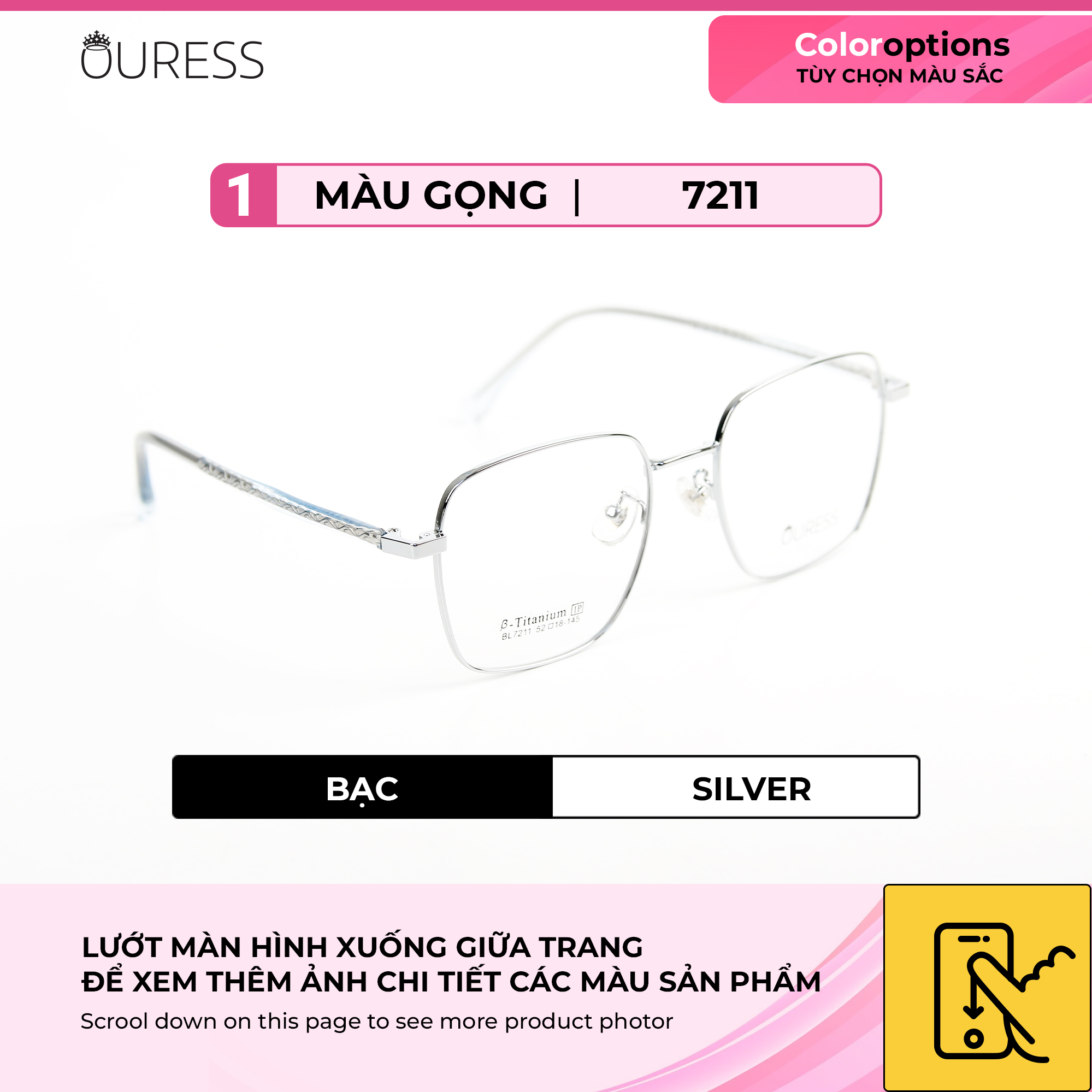 Gọng kính Titanium cao cấp thời trang nam nữ Ouress BL7211