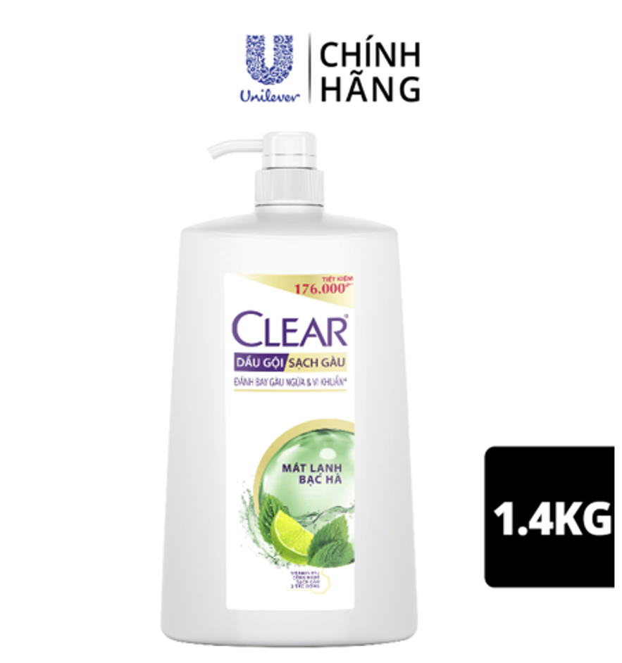 Dầu Gội Clear Sạch Gàu Dầu Gội Sạch Gàu Mát Lạnh Bạc Hà 3X Sức Mạnh Đánh Bay Gàu, Ngứa, Vi Khuẩn 1.4kg