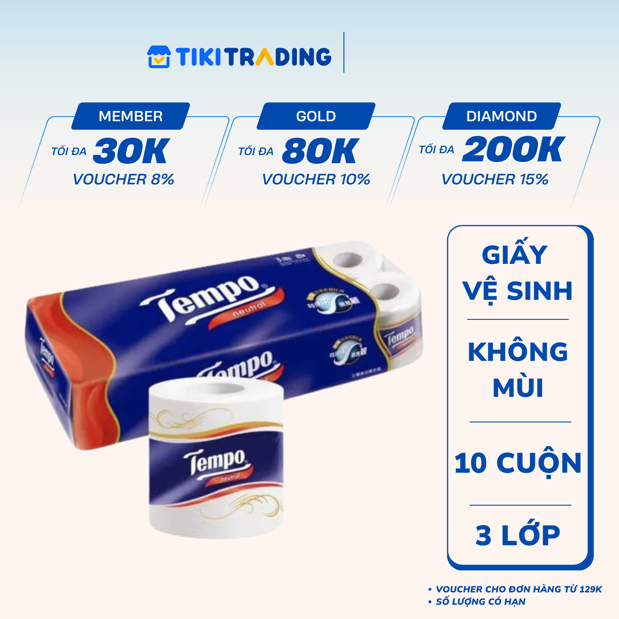 Lốc 10 Cuộn Giấy Vệ Sinh Tempo - Không mùi