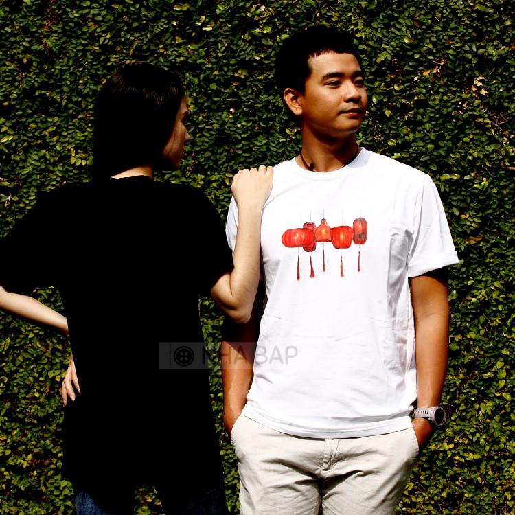 Áo thun nam không cổ kiểu dáng đơn giản đẹp vải cotton mịn mát Vẽ Hình Lồng Đèn giặt không phai