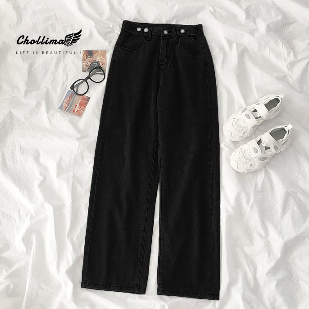 Quần jeans nữ Chollima ống rộng SIMPLE JEAN dài 98cm gài cúc eo màu đen QD042