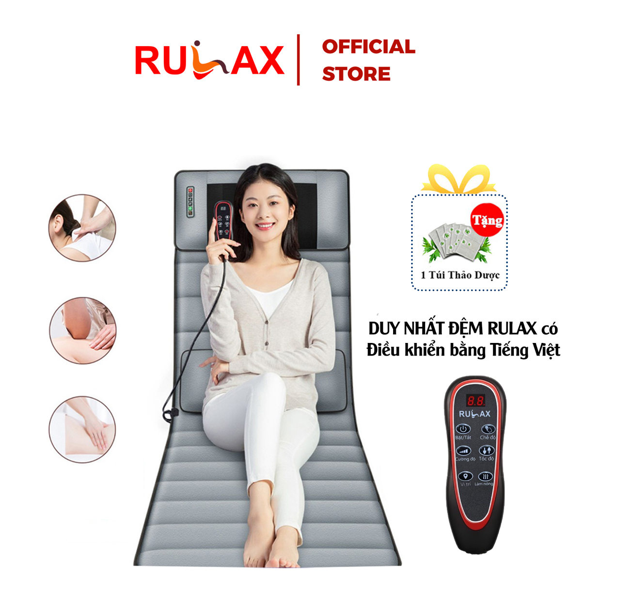 Đệm Massage Toàn Thân Hồng Ngoại Phiên Bản 2021 Đa Điểm Rung Cao Cấp - Tặng Túi Thảo Dược