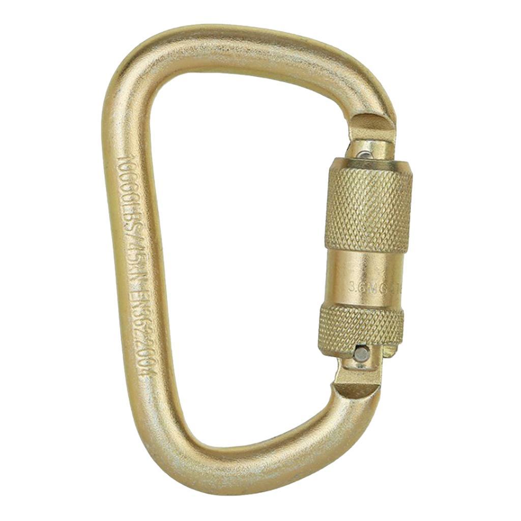 Carabiner Clip Hook Heavy Duty Steel D- Screw Climbing Golden